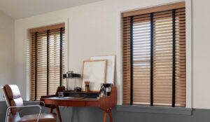 The shade store wood blinds 2-inch exotic oak decorative tape black types of blinds mid century modern office